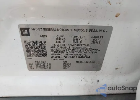 2019 Chevrolet Trax Ls from USA, damaged, VIN 3GNCJNSB4KL346264